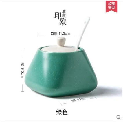 green Модный креативный керамический контейнер для хранения с крышкой и ложкой для соли, для приправ масляных кувшин для сливок и сахара горшки - Цвет: green