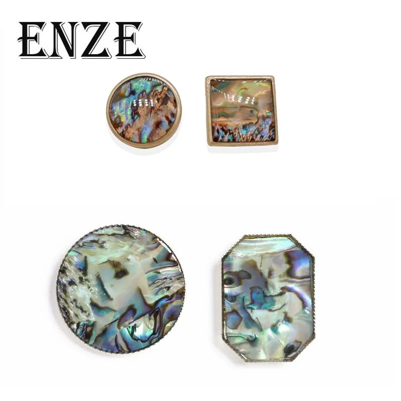 ENZE new ladies jewelry Synthetic Color Shell Square Round Asymmetric Stud Earrings for Women Fashion Party Accessories | Украшения и