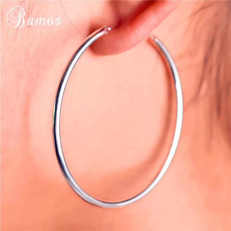 Серьги кольца женские Серебристые большого размера|Серьги-кольца| |