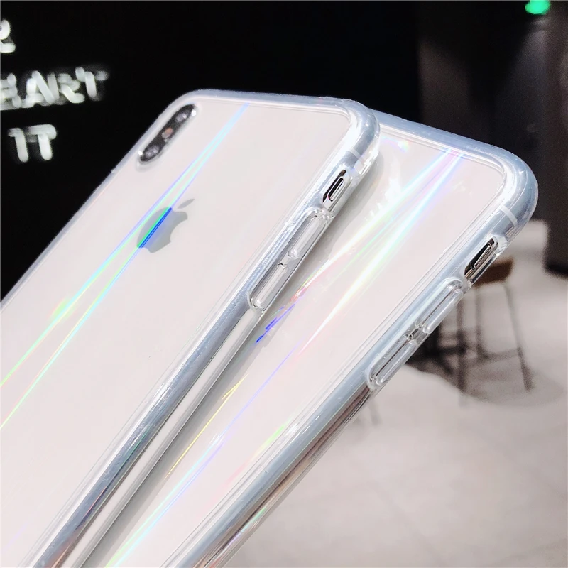 Модный градиентный Лазерная Радуга чехол для iPhone X XS Max XR прозрачный жесткий Капа