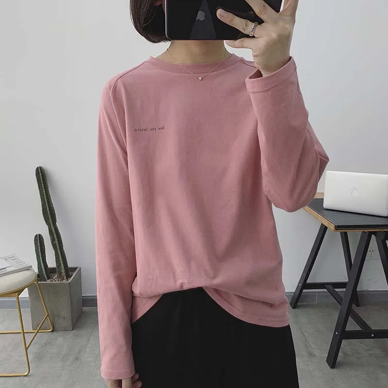 Женская футболка большого размера на лето-осень 2019 однотонные базовые Топы с