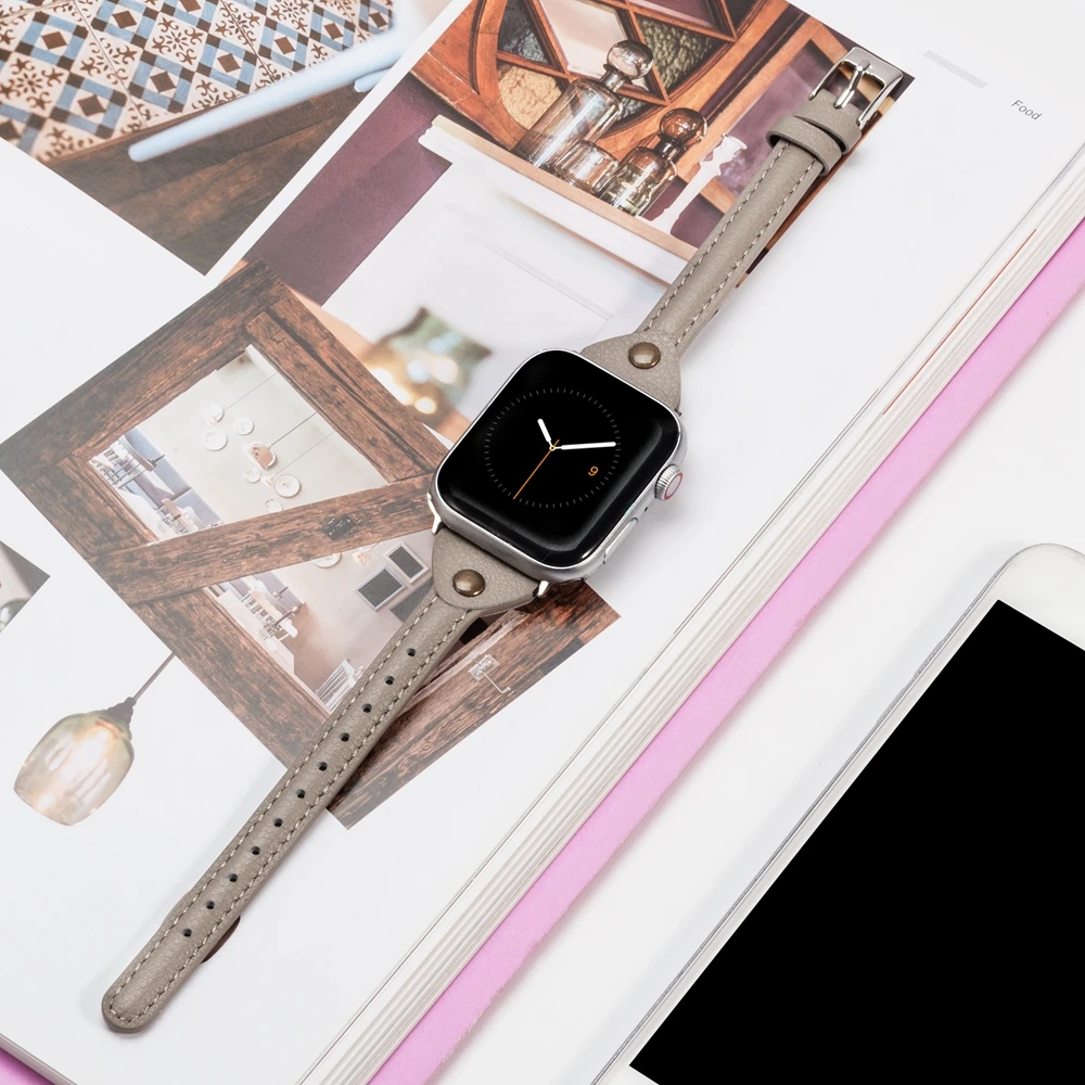 Тонкий кожаный ремешок для Apple Watch 42 мм 44 мм iWatch женский ремешок классические браслеты браслет для отдыха для iWatch серии 4 3 2 1