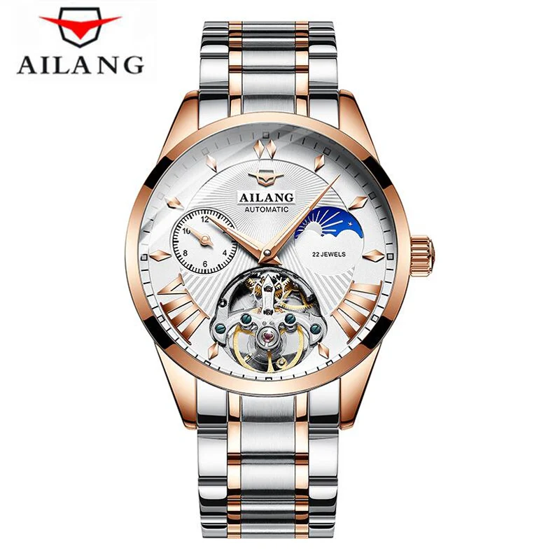 Rose gold White Роскошные механические часы с каркасом турбийоном, Мужские автоматические Классические Механические наручные часы из розового золота и кожи, Reloj Hombre - Цвет: Rose gold White