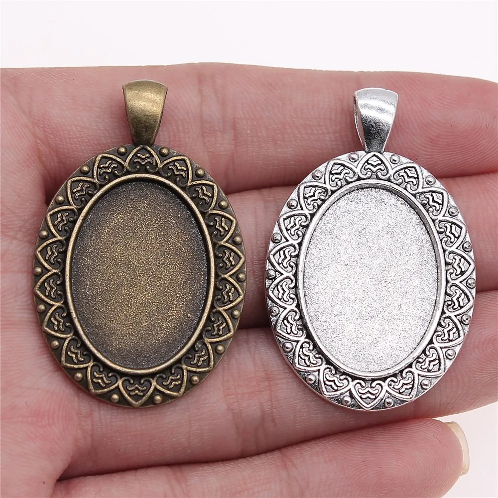 

WYSIWYG 4pcs 18x25mm Inner Size 2 Colors Antique Bronze Antique Silver Color Oval Cameo Cabochon Base Setting Charms Pendant