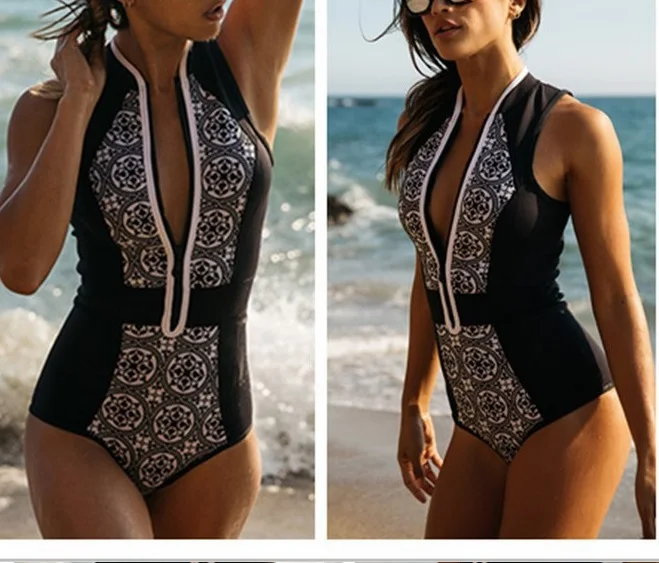 2017 бикини новый стиль купальник сексуальный женский черный белый ретро на молнии