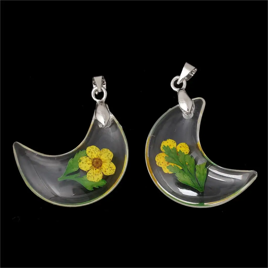 DoreenBeads Resin Charm Pendants Moon Transparent Flower Pattern 3.6cm(1 3/8&quot) x 27.0mm(1 1/8&quot) 1 Pc Hot new | Украшения и