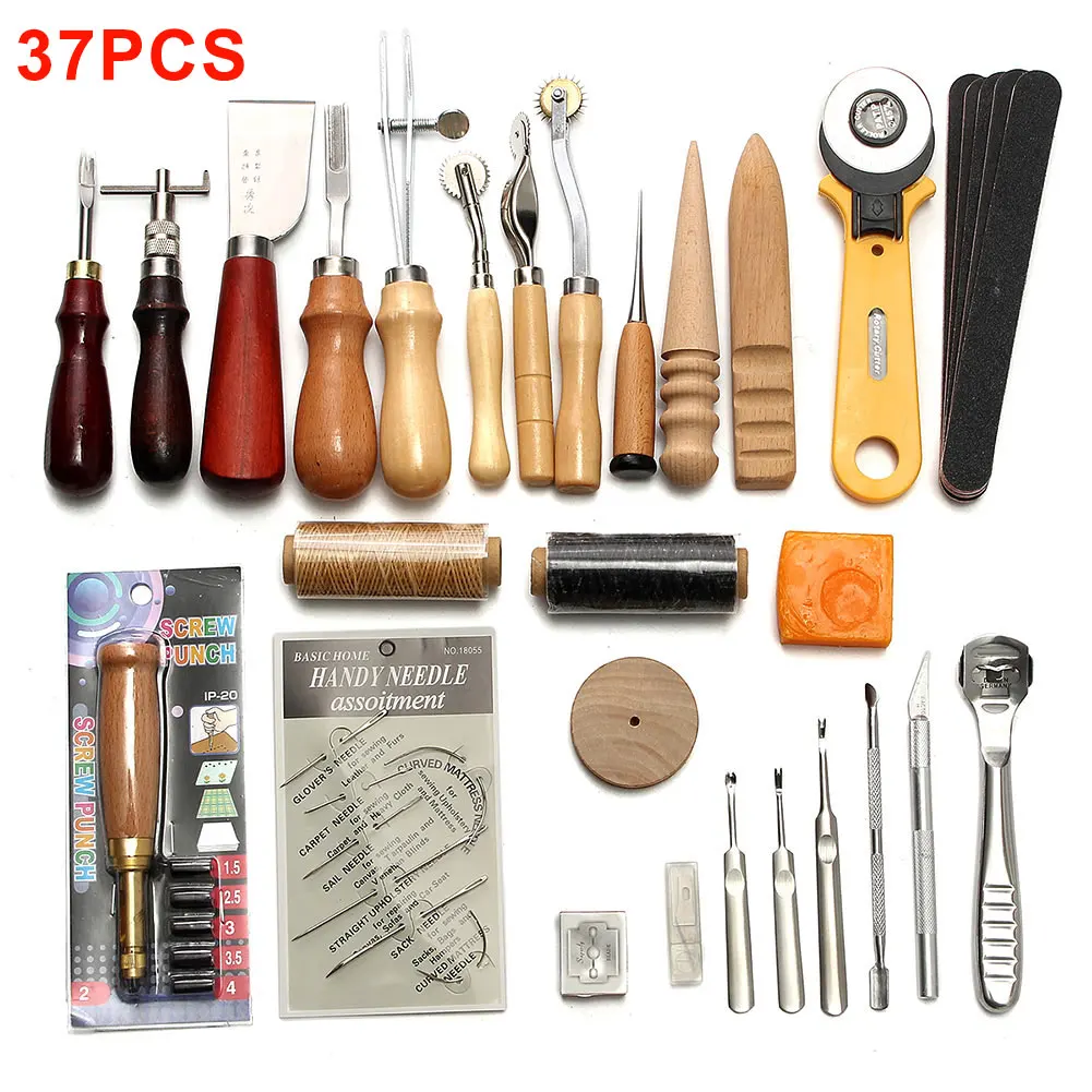 37pcs 1 комплект кожаное ремесло набор удар комплект Ручное шитье швейная седло для нарезания/13/14/20/37/40 шт. TB распродажа - Цвет: 37pcs