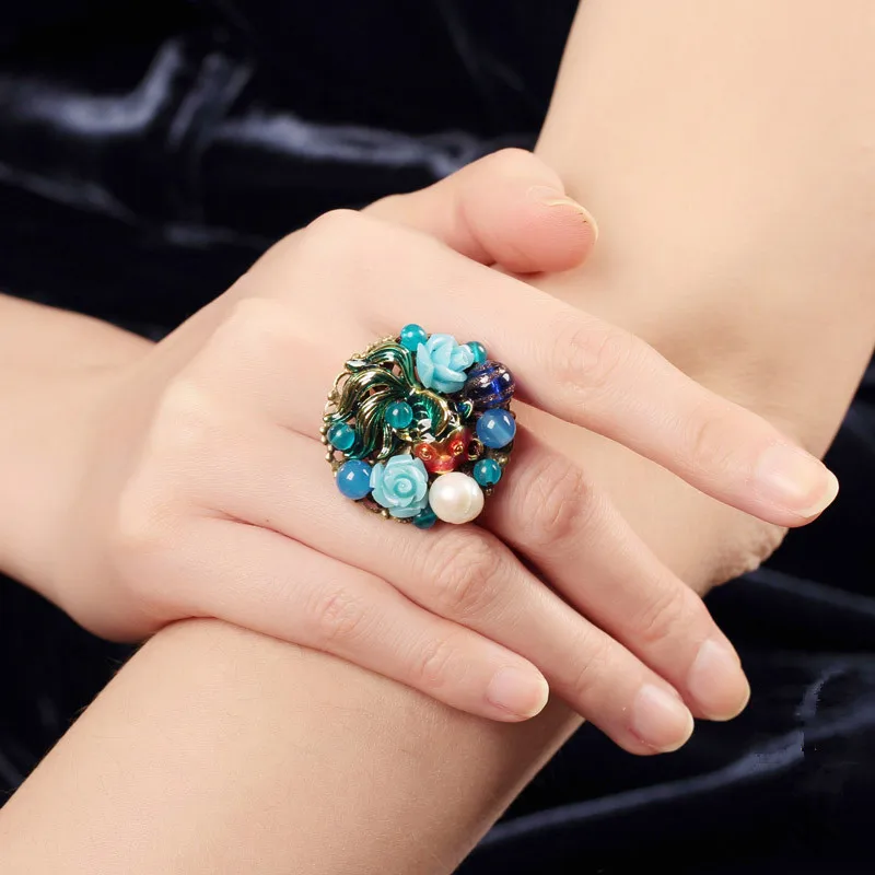 Новое винтажное большое кольцо для женщин регулируемое свадебное модные