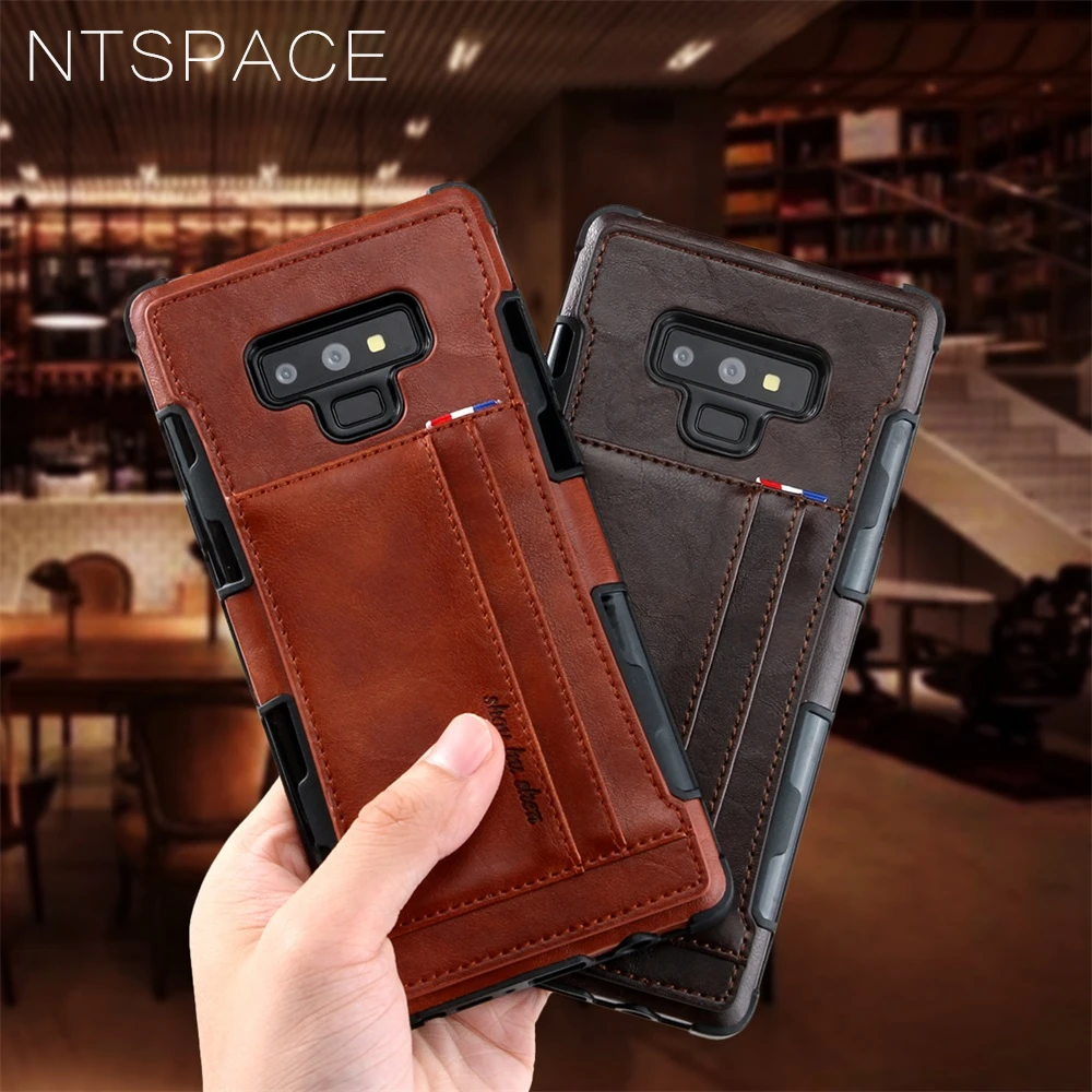 Кожаный чехол в стиле ретро с отделением для карт Samsung Galaxy S9 S8 Plus ударопрочный