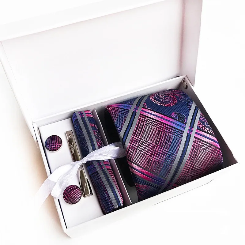 2017 New Tie Hanky Cuff Button Clip Set Men 8cm Business Suit Professional Tie Wedding Tie Gift Box