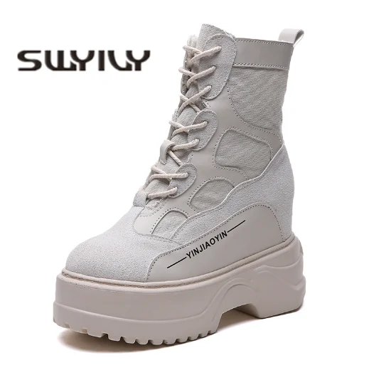SWYIVY/Повседневная парусиновая обувь; Модные женские кроссовки на плоской подошве; Новинка года; сезон весна; женские кроссовки на платформе с кружевом; цвет бежевый, черный; размер 40