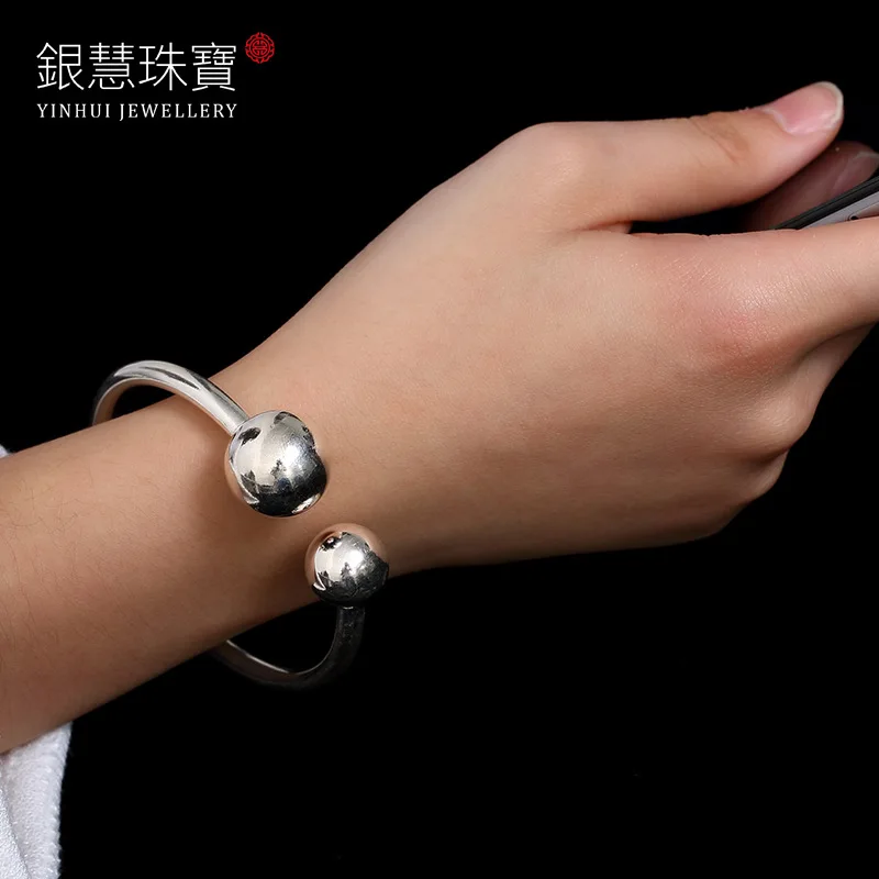 2018 Hot Sale S925 Pure Silver Han Edition Fashion Bracelets Smooth Sphere Contracted Open Ms Blasting Agent Wholesale | Украшения и
