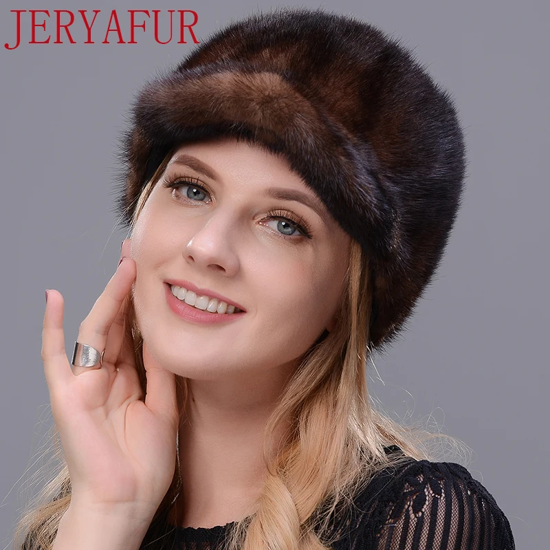 Женская лыжная шапка JERYAFUR теплая Повседневная из натурального меха норки |