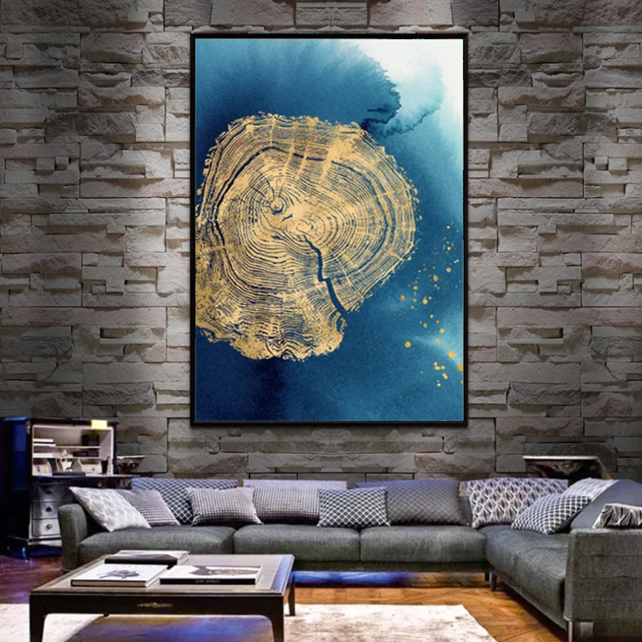 Абстрактная живопись на холсте искусство Синий Золотой Картины Nordic плакат в