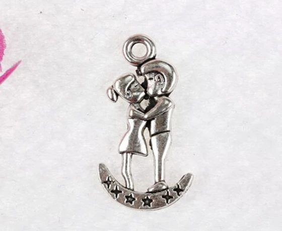 Vintage Lover Kissing Charms Couples On Star Moon Pendant For Jewelry Making Bracelet Necklace Crafts Handmade 28x15mm | Украшения и