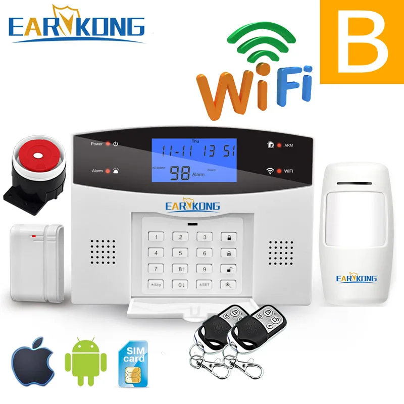 B Wifi GSM PSTN сигнализация Беспроводная и Проводная детекторы сигнализация Умный дом релейный выход приложение английский/русский/испанский/Франция/Итальянский - Цвет: B