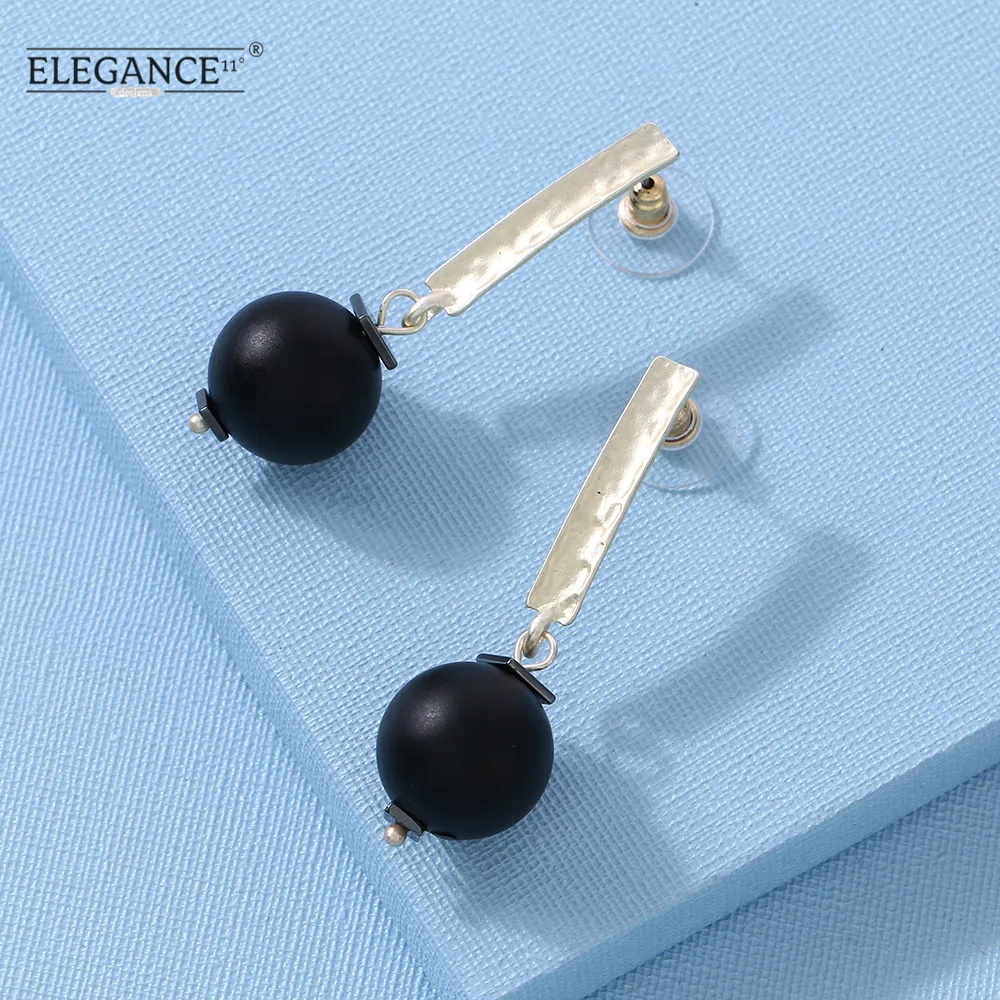 Элегантные черные резиновые серьги шарики Женские винтажные гвоздики цвета шампанского длинные простые
