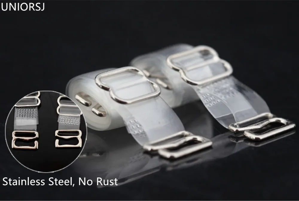 3Pairs=6Pcs 1.8CM Metal Buckle Bra Straps Belt Women's Elastic Transparent Matte Silicone Adjustable Baldric |