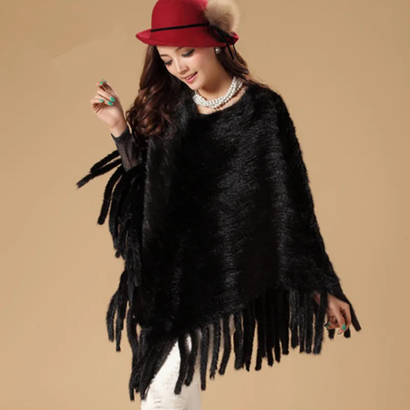 Осень зима 2018 женские шали из натурального меха норки пуловер с кисточками