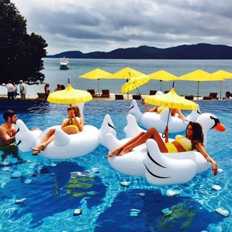 60 inches giant summer toys inflatable rose gold flamingo swan ride on swimming pool games water mattress floats for adult pool free global shipping