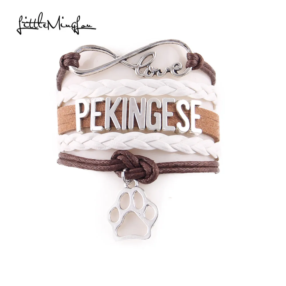 Браслет маленький MingLou Infinity love pekingese dog pet амулет лапа кожаный браслет мужские
