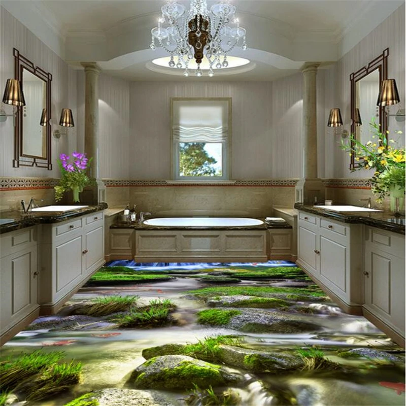 

Beibehang Customize any size photo wallpaper creek waterfall rock 3D home floor decoration 3d flooring self adhesive wallpaper