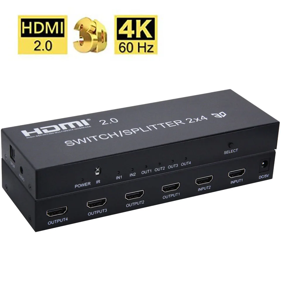 4K 2X4 HDMI 2 0 переключатель/сплиттер Поддержка 4K60Hz RGB/YUV 4:4:4 ИК управления для