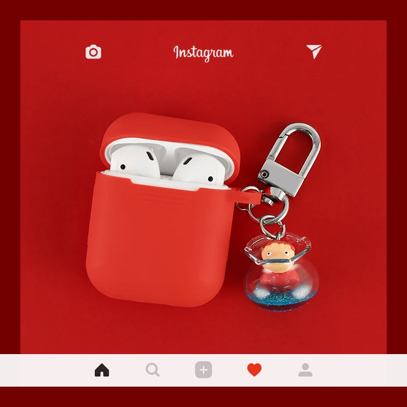 Красный беспроводной Bluetooth чехол для наушников для Apple AirPods силиконовый зарядный чехол для наушников Защитный чехол для AirPods брелок