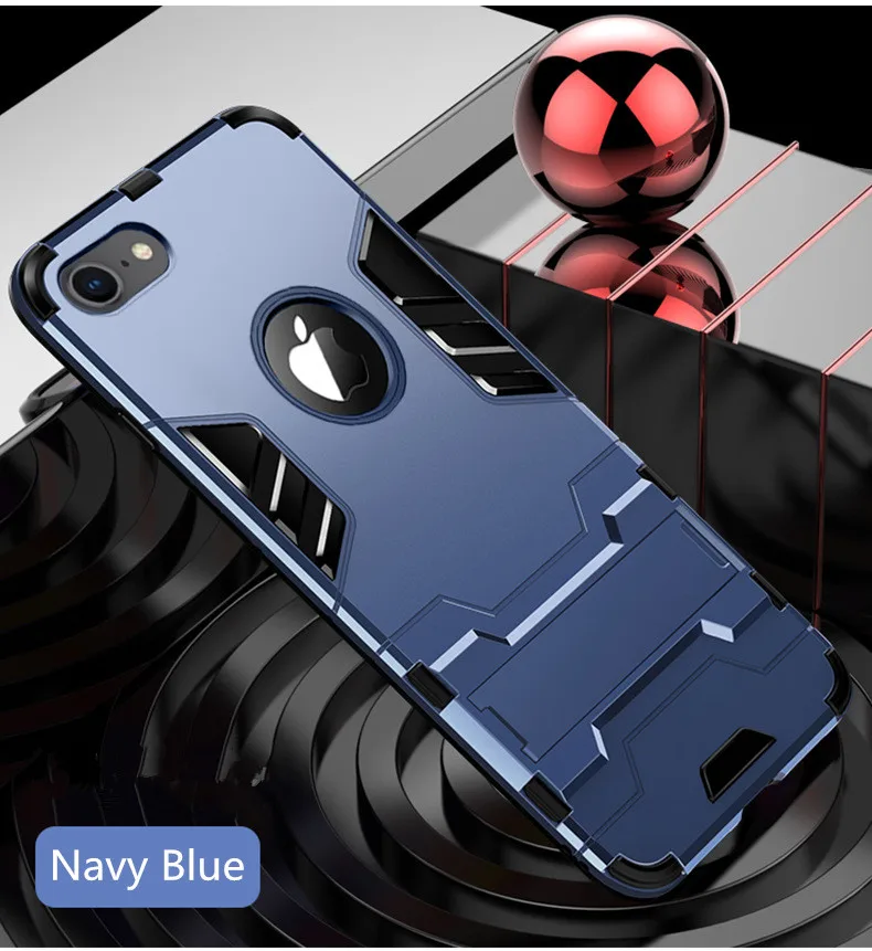 navy blue Для iphone 6 Чехол-гибрид Железный человек защитный ударопрочный жесткий чехол-подставка для iphone 7 6s 8 plus и iphone x xr xs max 5 s se - Цвет: navy blue