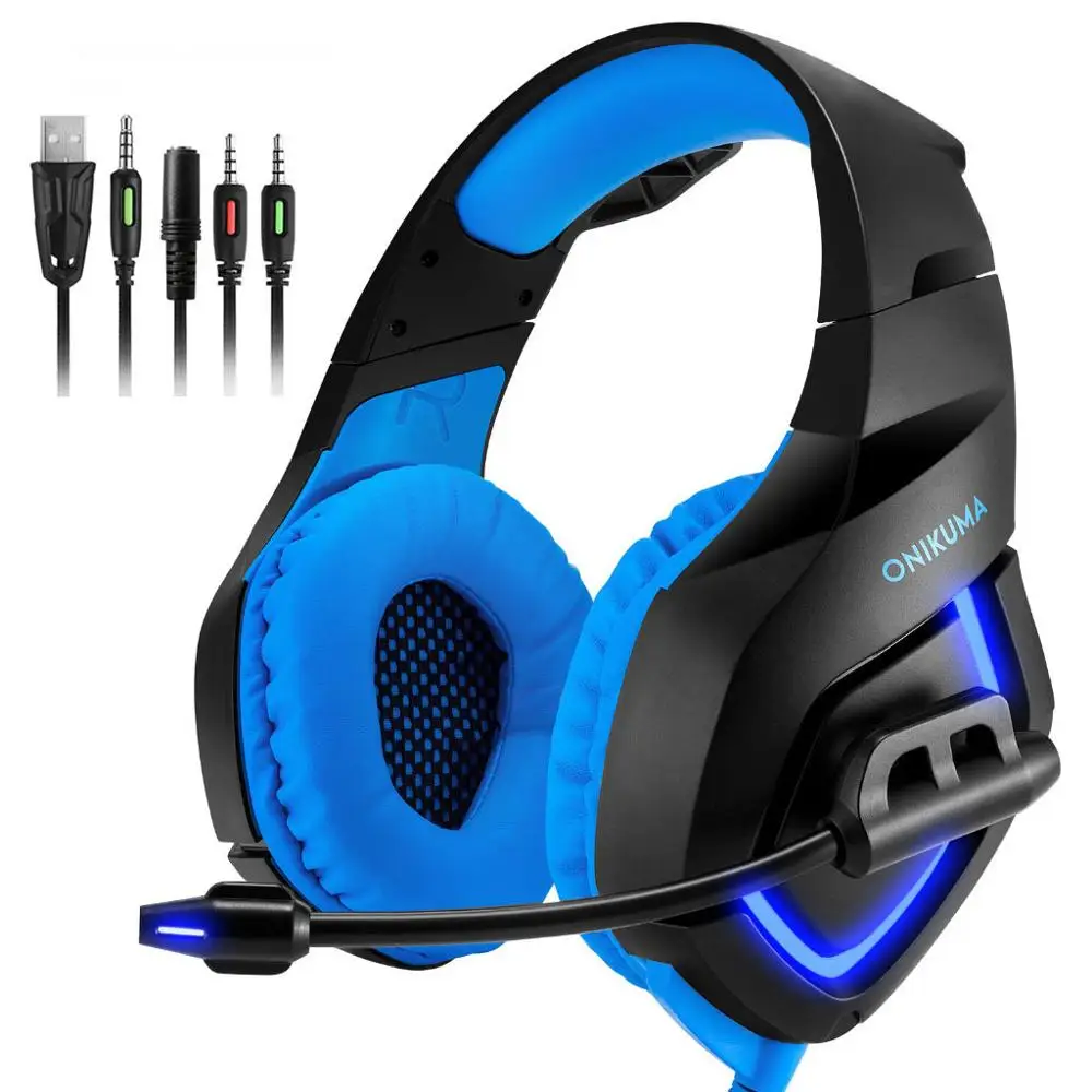 Blue ONIKUMA K1-B, лучшая игровая гарнитура, стерео наушники с глубоким басом, с микрофоном для PS4, новинка, Xbox PC, телефон, игра, PUBG, наушники, камуфляж - Цвет: Blue