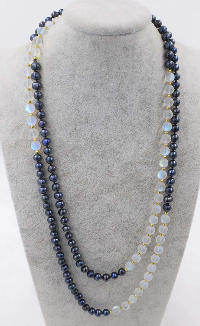 freshwater pearl black &ampwhite moonstone quartz 8mm round 50inch FPPJ wholesale beads nature blue rabinbow | Украшения и