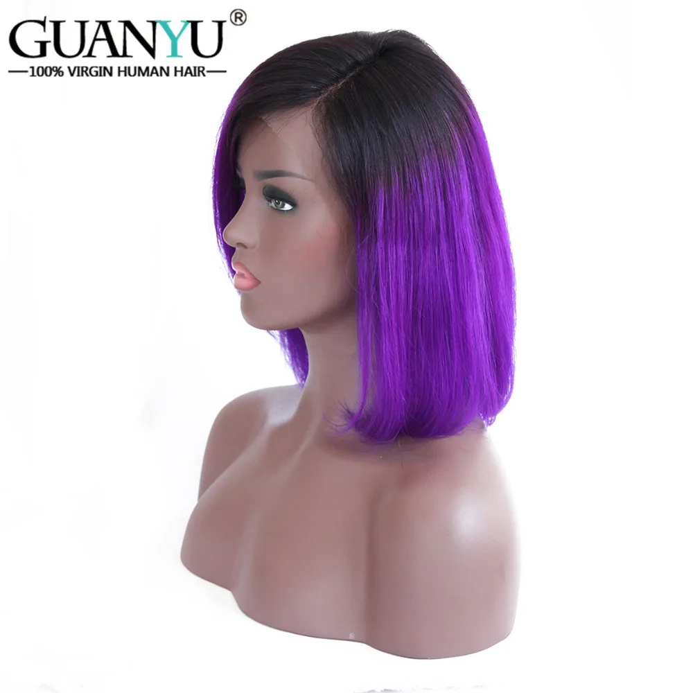 Guanyuhair Омбре # 1B/фиолетовый Боб Короткие парики с кружевами спереди прямые