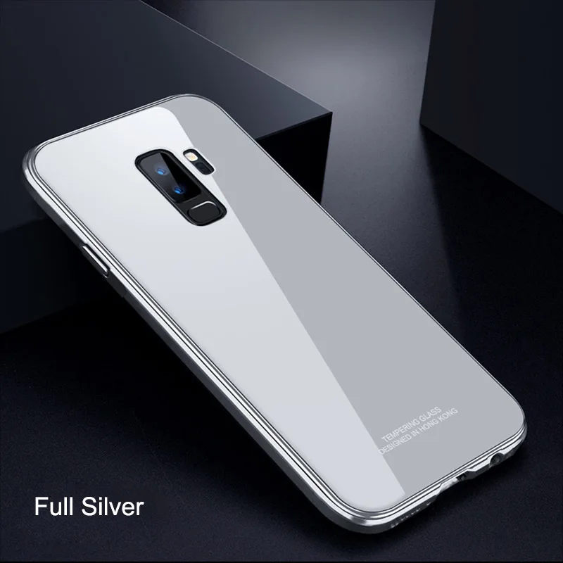 Full Silver Роскошный Жесткий стеклянный чехол для телефона samsung Galaxy S9 S9 Plus S9+ металлический бампер+ покрытие PC Edge чехол для samsung S9Plus - Цвет: Full Silver