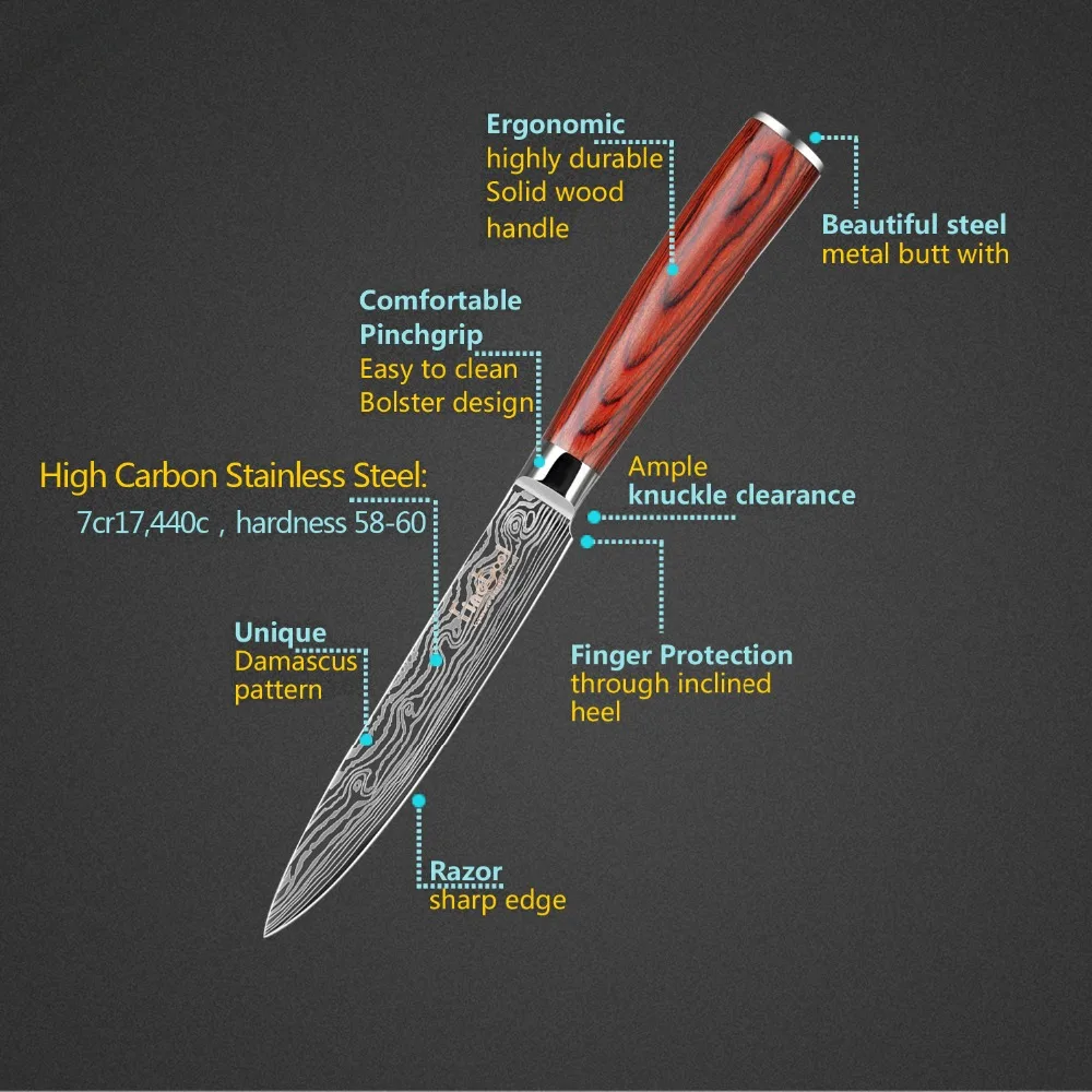 5 Inch Utility Knife 7cr17mov Japanese Stainless Steel Kitchen inch Knives Color Wood Handle Tools | Дом и сад
