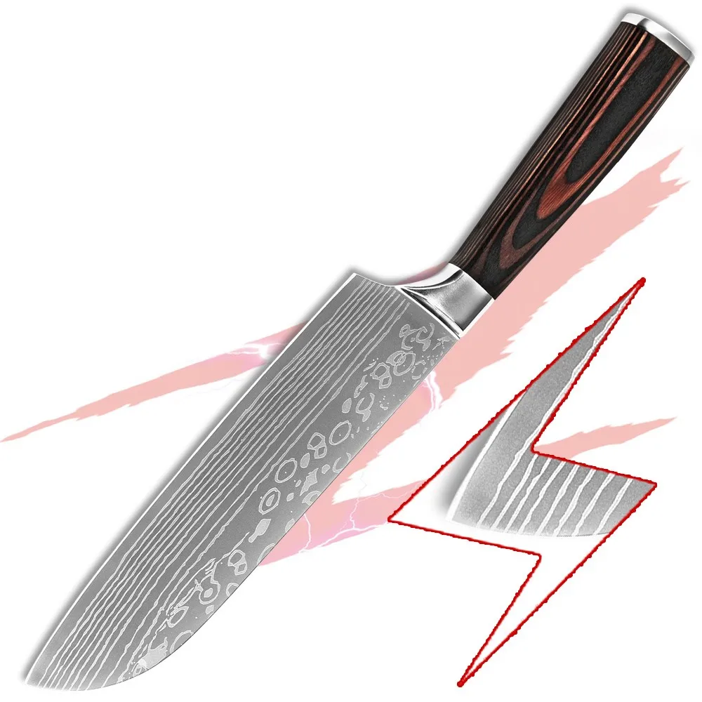 Сантоку нож 7 дюймов кухонный мода лазерная вен лезвие из нержавеющей стали