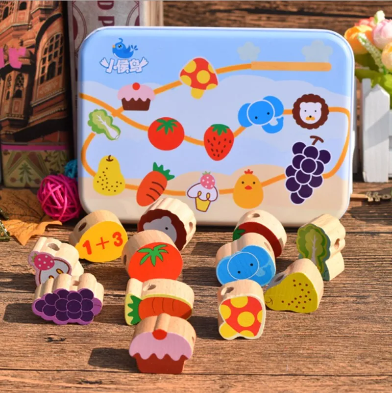 Деревянная игрушка для малышей DIY игрушка мультфильм фрукты животное резьба деревянная игрушка из бисера детский набор для раннего обучения - Цвет: C