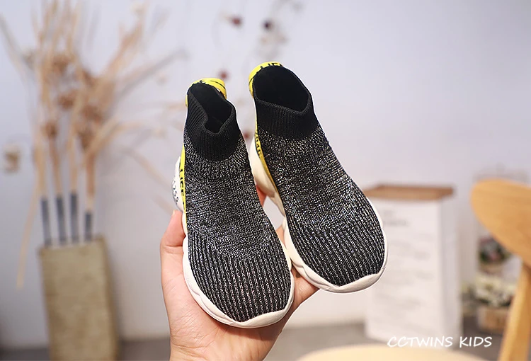 Kids Shoes Autumn Fashion Girls High Top Socks Shoes Boys Breathable Sports Sneakers Children Casual Black Trainers FH2465