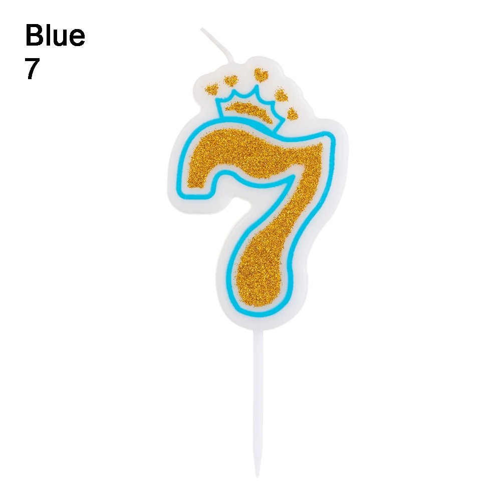 Blue-7 Новые блестящие туфли; Цвет: розовый, золотистый/синий 1 2 3 4 5 6 7 8 9 0 коронный номер лампы в форме свечи для детей мальчиков и девочек День рождения торт декоративные свечи - Цвет: Blue-7