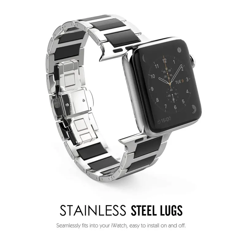 OSRUI Нержавеющая сталь ремешок для наручных часов Apple watch, ремешок 42 мм, 38 мм, версия наручных часов iWatch серии 3/2/1 Керамика браслеты браслет ремень correa