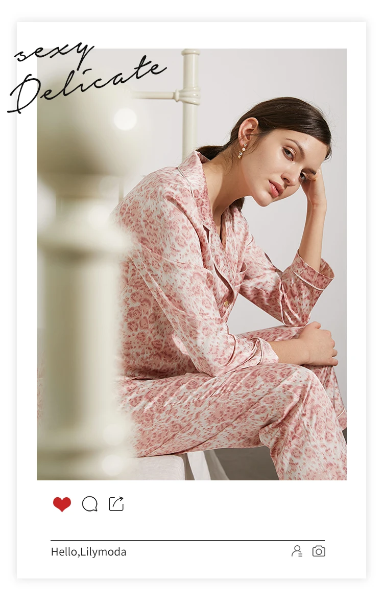 LILYMODA женская пижама Пижама из искусственного шелка сатиновая Пижама леопардовая с длинными рукавами 2 шт. летняя и осенняя домашняя одежда