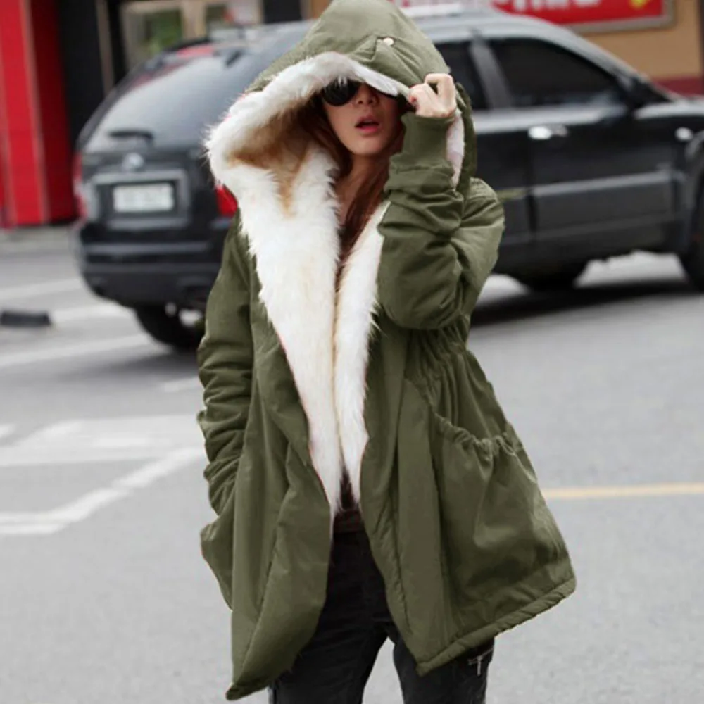 Осень-зима Популярные Теплые утепленные мехом Для женщин парки с капюшоном |