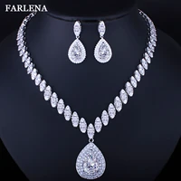 farlena brand silver plated water drop necklace earring set with cubic zirconia fashion bridal wedding party jewelry sets