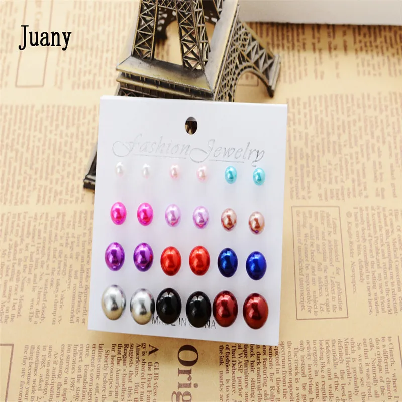 Дешевые серьги-гвоздики 12 шт. для женщин модные juany | Украшения и аксессуары