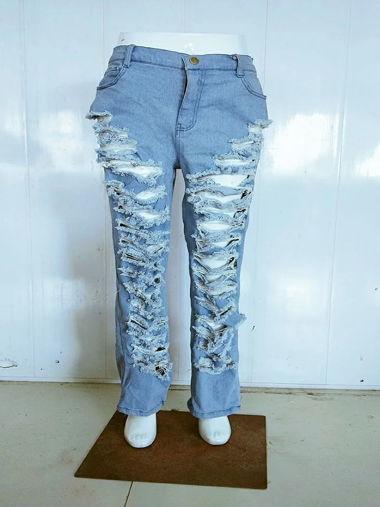Joiekuno Solid Denim Mid Bodycon Long Pants 2019 blusas mujer de moda Women Party Hole Fashion Ladies Street Trousers SY0308 | Женская