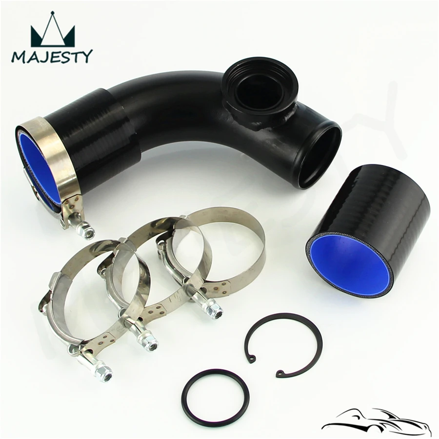 Fits For 90 degree 51mm 2&quot SSQV BOV Turbo Flange Adapter Pipe + Silicone Hose Kit Black |