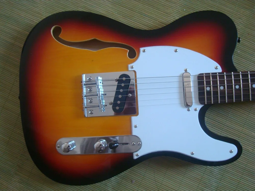 Горячая Распродажа электрическая гитара sunburst с цветной отделкой белая