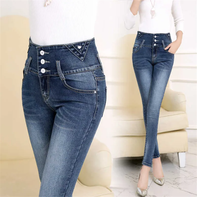 

New Woman Denim Pencil Pants Stretch Jeans High Waist Pants Women skinny jeans woman plus size black jeans pantalon jean femme