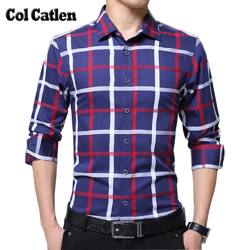 Высококачественные мужские клетчатые рубашки с длинным рукавом хлопковые