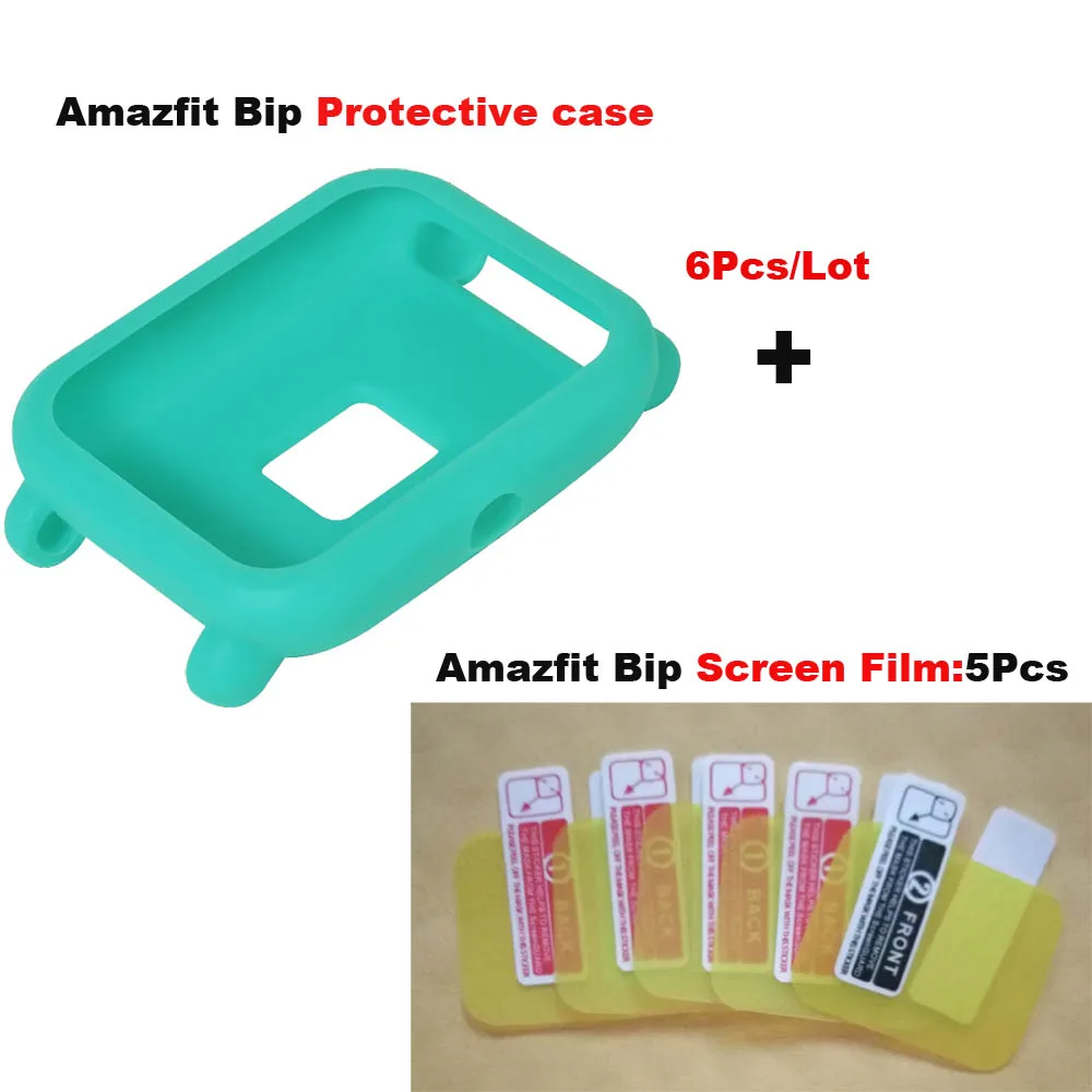Light Green-5PcsFilm 6 шт. для Xiaomi Huami Amazfit Bip Bit Lite Смарт-часы защитный чехол протектор экрана Pantalla пленка Черный Защитный чехол s - Цвет: Light Green-5PcsFilm
