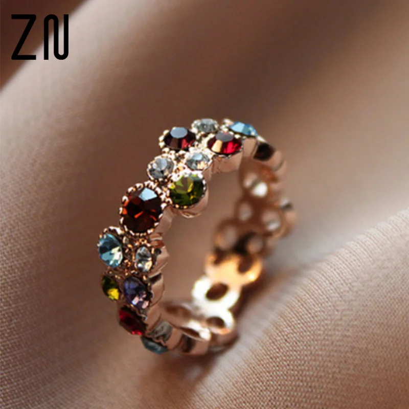 

Women Fashion Colorful Hollow Ring Finger Vintage Crystal Cocktail Ring